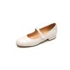 Disponível em tamanhos grandes e pequenos, sapatos Mary Jane vermelhos básicos e versáteis de couro legítimo, salto baixo e bico redondo, para mulheres, primavera de 2024
