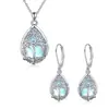 Pendientes Collar de Piedra Lunar Amazon Cross-Border Pendientes Europeos y Americanos de Lujo Ligero Gama Alta Corazón Árbol de la Vida para Mujeres