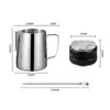 Jarra para espumar leite em aço inoxidável com escala, conjunto de espumador de leite para café, dispensador de pó, compactador, acessórios para café italiano