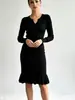 Elegante vestido de punto estilo coreano para mujer, otoño e invierno, corte ajustado, que se ciñe a la cadera, capa base, suéter, falda de cola de pez