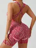 Mono sexy con estampado de leopardo para mujer, ajustado, sin espalda, ropa de fitness y yoga, ropa deportiva de estilo europeo y americano