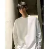 Camiseta de manga larga con cuello redondo y patchwork estilo americano para hombre, primavera y otoño, corte limpio, deconstruida, talla grande, holgada, simple, top básico