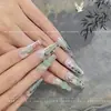 Acessórios de Arte de Unha de Jade Estilo Nacional Personalizados, Estilo Antigo Retrô Fivela de Segurança Estereoscópica Bambu Imitação Jade Verde Acessórios de Unha Vestíveis