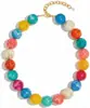 Colar de Contas Redondas Coloridas e Grossas Popular da Amazon para Mulheres, Gargantilha Statement Boêmia Fashionável para o Verão