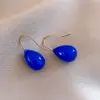 Aretes Azules Retro Simples con Forma de Gota de Aceite, Aretes de Lujo Ligero y de Gama Alta, Aretes Personalizados para Mujer con un Diseño de Nicho