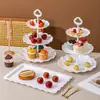 Estante para Frutero de Tres Niveles Plástico Europeo Plato para Dulces Sala de Estar Hogar Mesa de Centro Bandeja de Almacenamiento de Snacks Estante para Snacks de Múltiples Niveles
