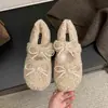 Primer Encuentro Temporada Lazo Zapatos Peludos para Mujer Otoño/Invierno Nuevo Estilo Estilo Hada Suave Zapatos de Algodón Cálidos Con Felpa Mary Jane Zapatos de Salón
