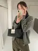 Suéter/prenda de abrigo de lana con capucha, cremallera, estilo coreano, simple, a rayas, para otoño/invierno, corte holgado, adelgazante, manga larga