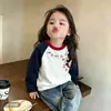 Camiseta infantil de manga longa com mangas raglan, nova coleção primavera e outono, top da moda para o início do outono para crianças, peça externa de algodão puro, camada base