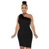 10397ebay Amazon Europa y Estados Unidos moda transfronteriza vestido de mujer de alta elasticidad con cuello inclinado y sin mangas de pluma de avestruz