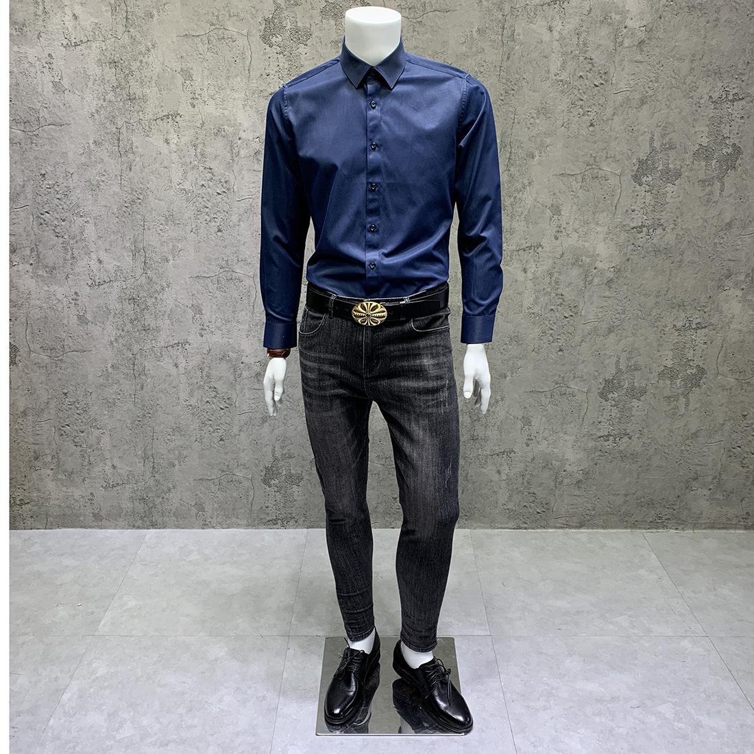 NS101纯色长袖衬衫 藏青色 (4).JPG