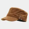 Boina Militar Retro de Camurça com Decoração de Rebites Metálicos Chapéu de Aba Reta Chapéu de Beisebol Casual de Rua Marca Tendência Chapéu Equestre para Homens e Mulheres