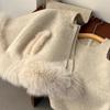 Ropa para Niños Estilo Coreano Traje de Lana para Niñas Otoño e Invierno 2025 Nuevo Estilo Infantil Abrigo de Lana con Piel de Zorro Chaleco Falda