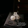 Anillo de Perla Blanca Australiana con Gema de Pétalo Lágrimas de Sirena con Aretes de Zirconia Envueltos en Cuentas de Concha de las Profundidades del Mar de Tahití