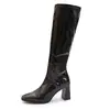Botas de Moda de Tacón Alto Estilo Británico Tallas Grandes Comercio Exterior Invierno 2026 Nuevas Cremallera Lateral Tacón Grueso Adelgazantes Caña Alta para Mujer