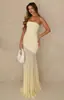 Vestido de Sereia Patchwork Transparente Sem Alças Modelo 2026 para Mulheres, Caimento Justo, Vestido Longo Elegante, Transfronteiriço
