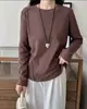 Camiseta base térmica de canalé con acento en la cintura, doble cara cepillada, con estampado de espina de pez, manga larga, corte ajustado para mujer