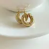 Pendientes de Aro Dorados Cepillados Vintage de Plata de Ley S925 para Mujer, Personalidad Versátil de Lujo Ligero de Gama Alta, Pendientes Nuevos