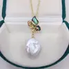 Collar de Perla Barroca Cuadrada de Agua Dulce Natural con Colgante de Perla de Abulón Natural Mariposa Venta al por Mayor desde Zhuji