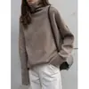 Suéter Pulóver Perezoso de Cuello Alto Estilo Coreano para Mujer, Nuevo Otoño e Invierno Color Sólido Tejido Artístico Retro Chic para Mujer