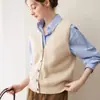 Novo Colete Cardigan de Tricô de Cashmere com Gola V Outono Feminino Sem Mangas Camada Externa Xale Suéter Emagrecedor Casual