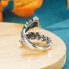 Anel azul retrô com dragão e fênix banhado a prata, estilo nacional, para homens e mulheres, estilo étnico minoritário, anel de casal, presente, vendas diretas da fábrica