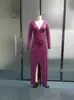 Vestido Feminino Sexy com Decote em V Profundo, Design Plissado e Fenda Alta - Amazon Transfronteiriço Europa e América 2024