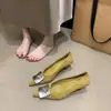 Zapatos de Salón para Mujer 2025 Estilo Nuevo, Gamuza, Punta Fina, Tacón Bajo, con Hebilla Metálica y Tacón Gato, Elegantes Zapatos de Noche