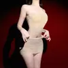 Conjunto de falda ajustada a la cadera tipo bandeau de aceite de caballo, medias de seda aceitosas y lisas, lencería con ribete de encaje, minifalda sexy transparente ultrafina para mujer