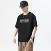 Camiseta de Manga Corta para Hombre Primavera/Verano 2024, Estampado de Letras de Moda, Cuello Redondo, Top Casual Deportivo Holgado de Media Manga