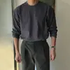 Myq Estilo Simples Cor Pura Camiseta Básica Masculina Outono Solta Gola Redonda Manga Longa Estilo Roupa de Trabalho Coreana Top Versátil