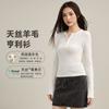 Camisa Henleya de Lana Tencel de Marca de Moda Camiseta de Manga Larga Ajustada para Mujer 2026 Otoño Nuevo Estilo Top Capa Base