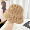 Sombrero de Pescador Transpirable Calado Estilo Coreano de Verano, Sombrero Cubo de Punto Versátil de Moda, Sombrero para el Sol que Adelgaza el Rostro para Mujer
