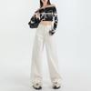 Jeans de Pierna Ancha de Tiro Alto Retro Marrones para Mujer en Otoño e Invierno Forrados de Polar 2025 Marrones Sueltos Aspecto Adelgazante Pantalones Rectos Caídos