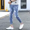 Jeans Rotos de Comercio Exterior Transfronterizo para Hombre, Marca de Moda, Corte Recto Holgado, Estilo Delgado de Verano, Pantalones Cortos Desgastados de Color Claro