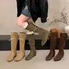 Botas de Gamuza con Cordones y Tacón de Bloque para Mujer Botas Largas 2026 Otoño/Invierno Uso Bidireccional Oculto para Aumentar la Altura Botas Altas Botas Vaqueras Botas Adelgazantes