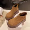 Botas Boken, nova coleção de inverno, quentes, com sola grossa, botas curtas, botas estilo Martin femininas para outono/inverno, que aumentam a altura, forradas com lã, 2026, sapatos de algodão