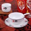 Suprimentos de Hotel Conjunto de Três Peças de Tigelas e Pratos, Louça de Cerâmica Azul e Branca em Estilo Chinês, Porcelana Branca Simples para Arranjos de Salão de Banquete