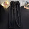 Calça jeans masculina de cintura elástica primavera e outono perna larga calça de chão masculina moderna solta reta perna larga azul calça comprida