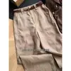 Pantalones de traje de lino Tencel color café con leche para mujer para verano, de cintura alta, adelgazantes, con caída, transpirables, versátiles, de pierna recta, casuales para ir al trabajo