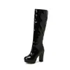 Nuevas botas altas de mujer para otoño e invierno, estilizan y son versátiles, botas largas de charol con tacón alto, botas largas de charol morado brillante con tacón grueso