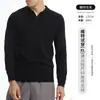 Camisa Polo Negra de Manga Larga con Cuello de Gaviota Estilo Lujo Ligero Old Money para Hombre, Casual Versátil, Ajuste Delgado, Suéter Básico de Punto