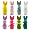 Decoración de escritorio de conejo flocado de Pascua nuevo transfronterizo, simulación de musgo, lazo, decoraciones para fiesta de Conejo de Pascua