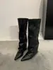 Botas Longas Estilo Coreano First Encounter Season em Camurça Bico Fino Salto Escondido Outono/Inverno 2026 Novas Versáteis Ajustadas ao Corpo Acima do Joelho Botas de Moda