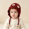 Gorro de Lana Tejido para Otoño e Invierno con Forro de Felpa, Engrosado, Cálido, Protección para Orejas, Trenzas, Cinco Flores Pequeñas, Niños Bebés e Infantes, Transfronterizo