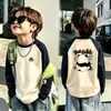 Camiseta base de forro polar alemán de doble cara para niño otoño e invierno estilo coreano prenda superior camiseta base capa interior cuello redondo bloques de color de dibujos animados manga larga