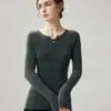 Outono/Inverno 2026 Novo Tricô de Cashmere com Gola Redonda Manga Longa Botões Cor Sólida Ajuste Slim Top Base Valorizador
