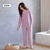 Pijama de Algodón Puro para Mujer, Nuevo Estilo Primavera y Otoño 2026, Manga Larga Pantalón Largo, Tacto de Alta Gama, Pulóver Cuello Redondo, Conjunto de Ropa de Casa 100% Algodón