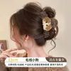 Accesorio para el cabello de pinza de tiburón marrón, de bajo volumen, esponjoso, para peinado semi-recogido, pinza grande de oso para el cabello, pinza de garra con orejas de gato y borla elegante para mujer
