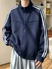 Chaqueta deportiva para hombre, sudadera de cárdigan gruesa de tres rayas, estilo deconstruido de otoño, chaqueta retro con cuello alto, estilo americano de peso pesado